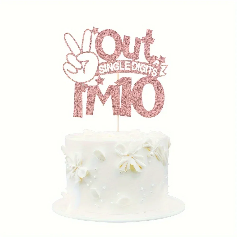 1 шт. розовый Золотой блестящий Топпер для торта украшение на день рождения 10 лет