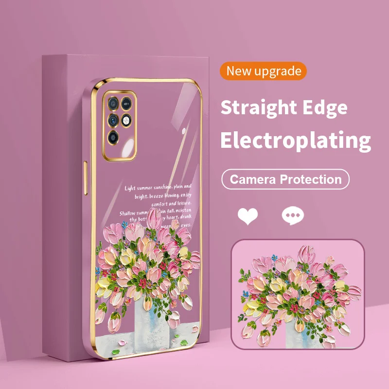 

Little Fresh Girl and Bouquet Electroplating Case for Infinix Note 10 Note 10 Pro NFC Note 8 8i 11 11S 12 Pro Note 12 G96