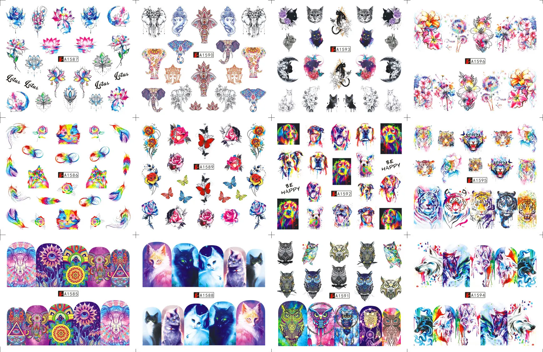 Наклейки Водные для ногтей цветы листья дерево |