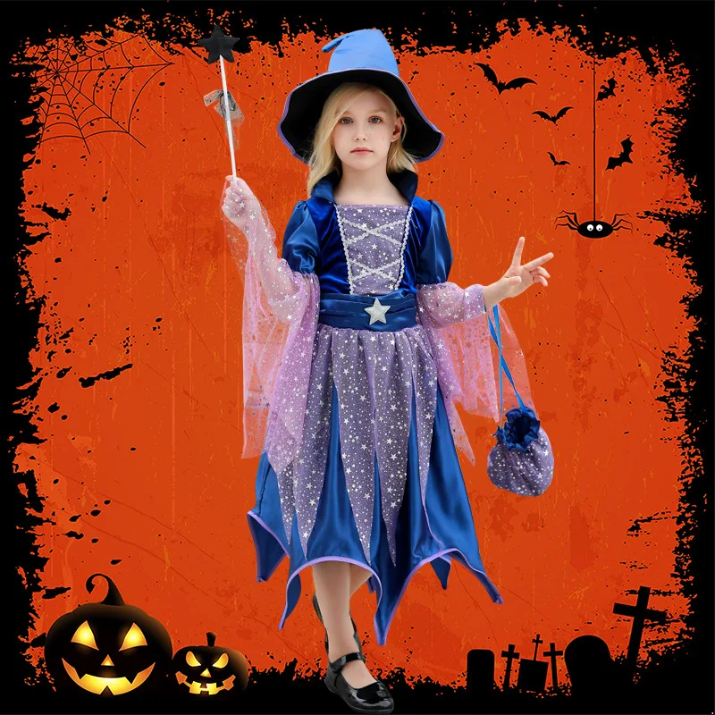 

Новый женский костюм ведьмы, костюм на Хэллоуин, искусственный костюм для косплея, детского сада, костюм для представлений, кошка для родителей и детей