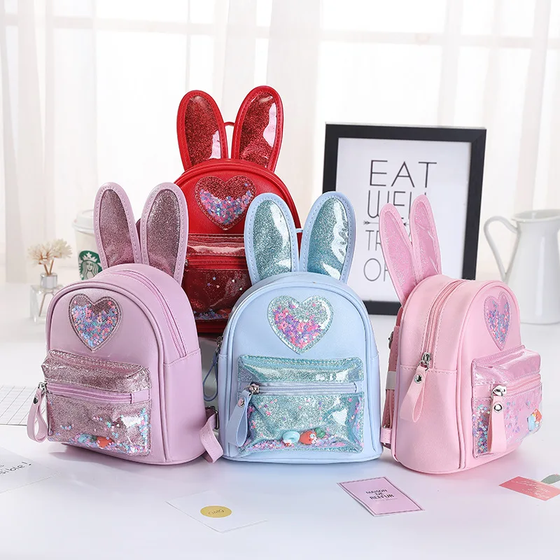 New Children's Backpack Fashion Sequin Cute Rabbit Mini PU Toddler Backpack Leisure Outing Boy Girls Kindergarten SchoolBag