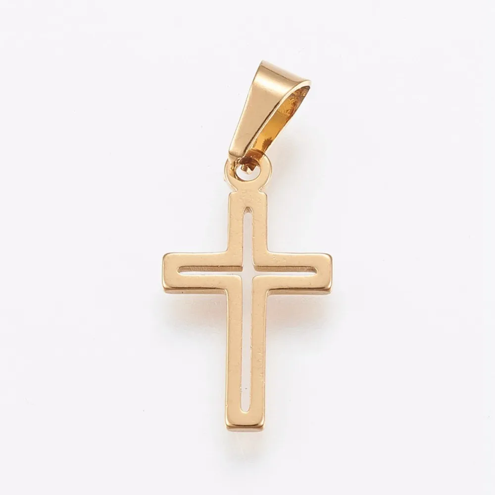 

10PCS 304 Stainless Steel Pendants Cross Golden 18x10x1mm Hole: 6x3mm