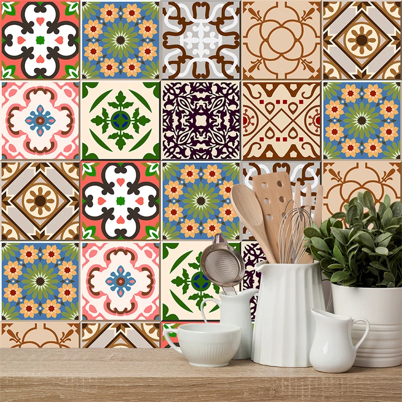 

10pcs Thickening Moroccan Art Style Home Deco Waterproof Self-Adhesive Peel and Stick Kitchen Bathroom DIY Tile Wall Sticker New