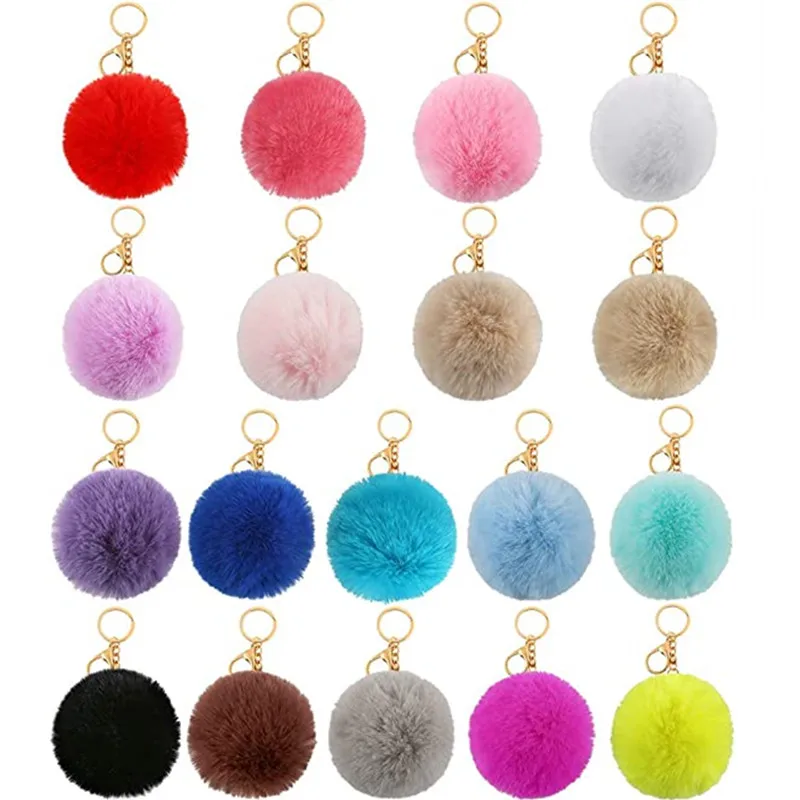 8cm Pompoms Ball Keychain Women Bag Faux Rabbit Fur Car Key Chains Charms Fluffy DIY Soft Plush Pendant Jewelry Making Gift