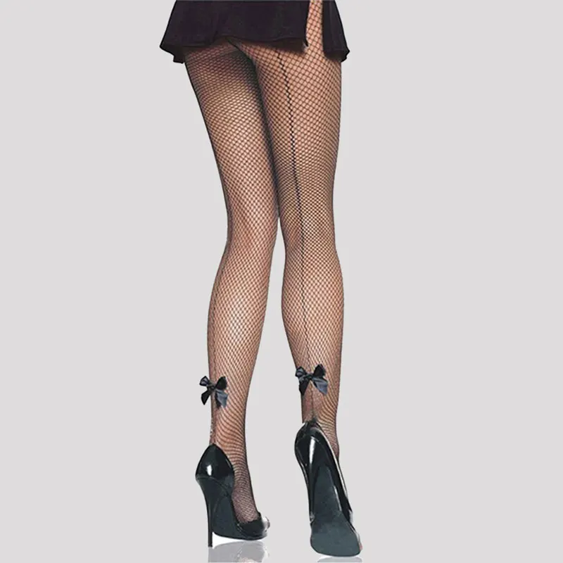 Sexy Women Fishnet Pantyhose Back Seam Tights Plus Size Women Stockings Lace Sheer Nylon Fishnet Stockings Collant Femme Bow