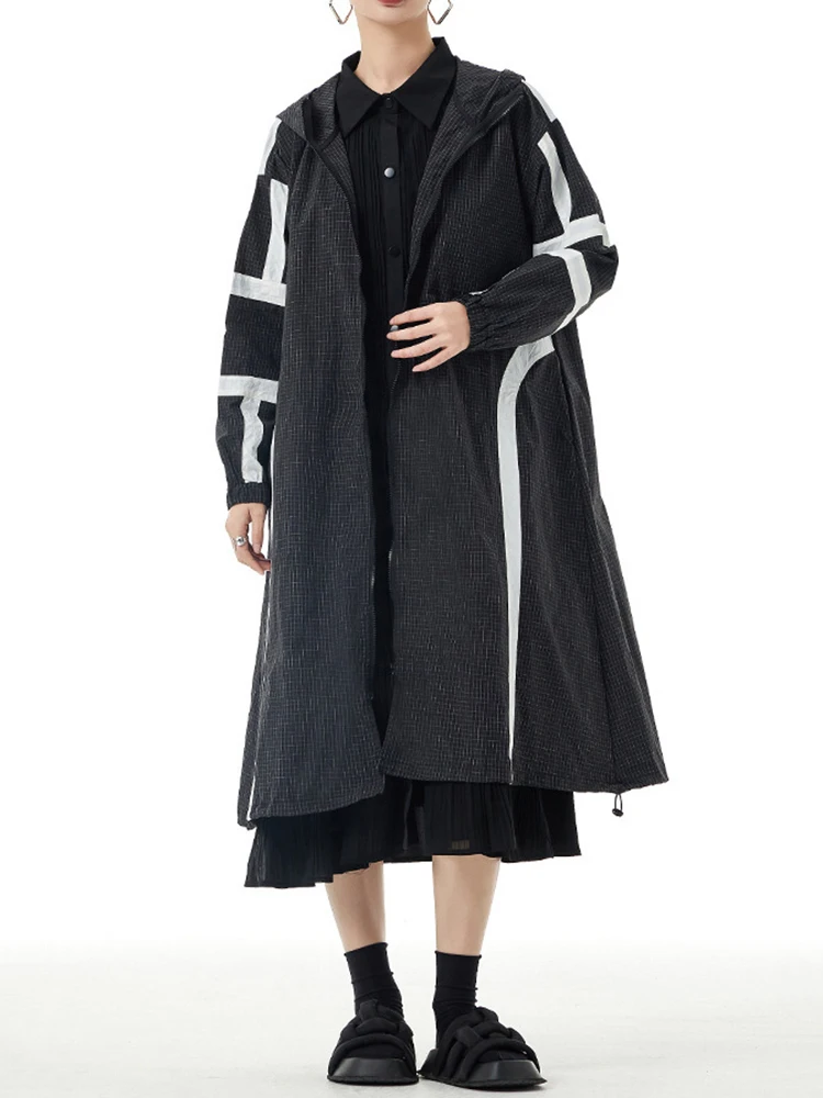 ] damska zieleń wojskowa duży rozmiar trencz nowa wiatrówka z kapturem i długim rękawem na zamek moda fala wiosna jesień 2024 1DH5163