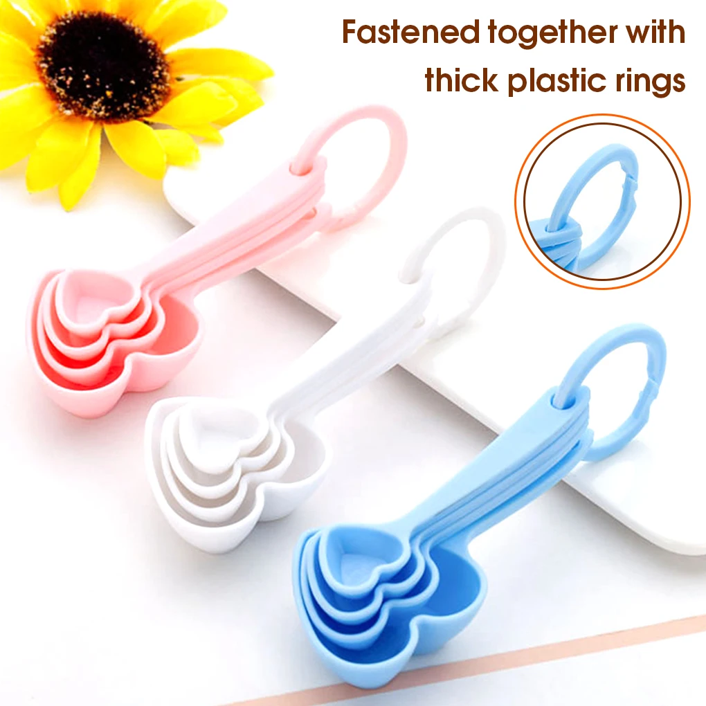 

4Pcs/Set Adorable Heart Shaped Measuring Spoon Tea Scoop Plastic Seasoning Spoon Kitchen Tools Baking Accessories