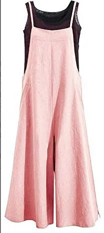 2022 Spring Fall Loose One Piece Wide Leg Pants Women Cotton Solid Color Straight Bib Pants Hot Selling Trousers
