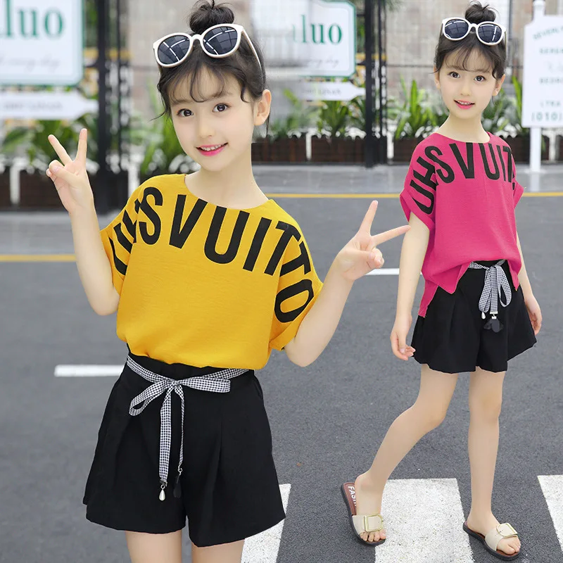 

New Summer Girls Clothes Children Short Sleeve T-shirt+Shorts 2Pcs/sets Cute Bow Princess Kids Clothing for Baby Girls Outfits