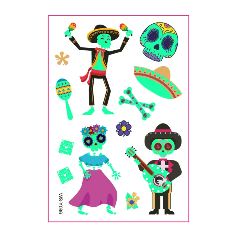 Светящиеся тату-наклейки с мексиканскими мертвецами привидение череп парад