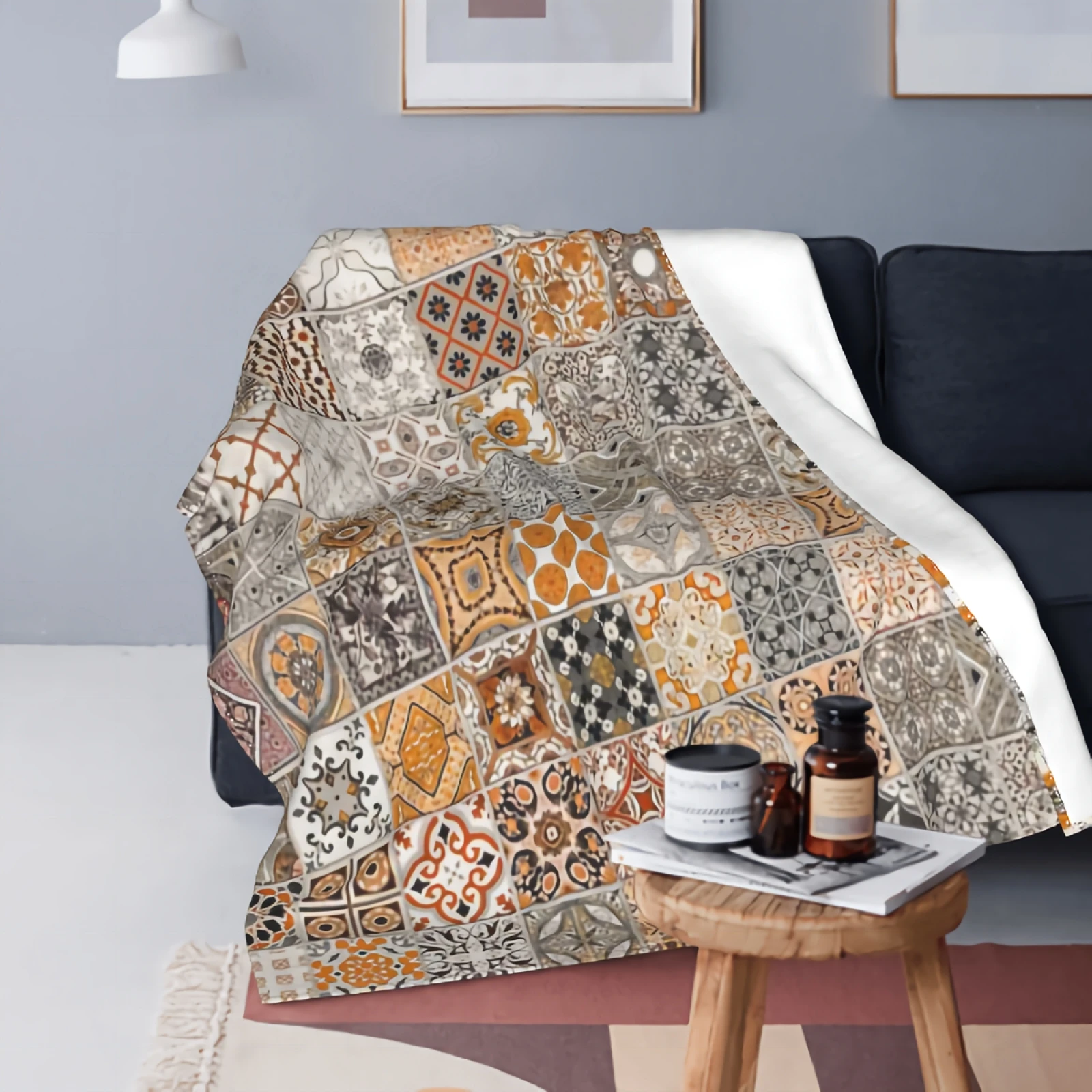 

Ceramic Tiles Patterns From Blanket for Couch Portugal Style Blanket Super Soft Cozy Plush Microfiber Fluffy Blanket