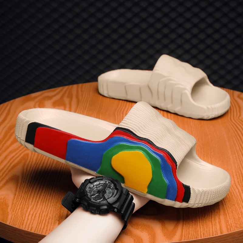 

Шлепанцы для мужчин и женщин, мягкие сандалии на толстой подошве, сланцы, пляжный дизайн, повседневная обувь для дома, ванной комнаты, Нескользящие тапочки