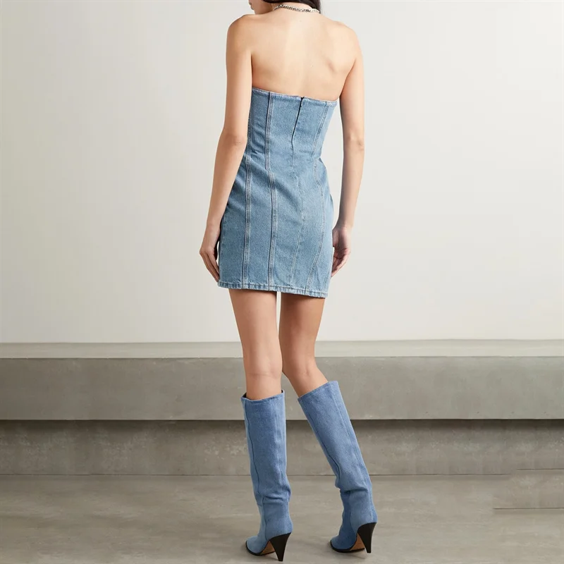 

Женская джинсовая мини-юбка без рукавов, винтажное хлопковое платье с поясом на груди, весна 2023