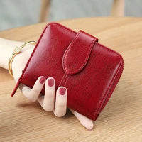 women wallet genuine leather oil wax cowhide retro card holder fashion girl wallets short zipper cute small coin purse for women