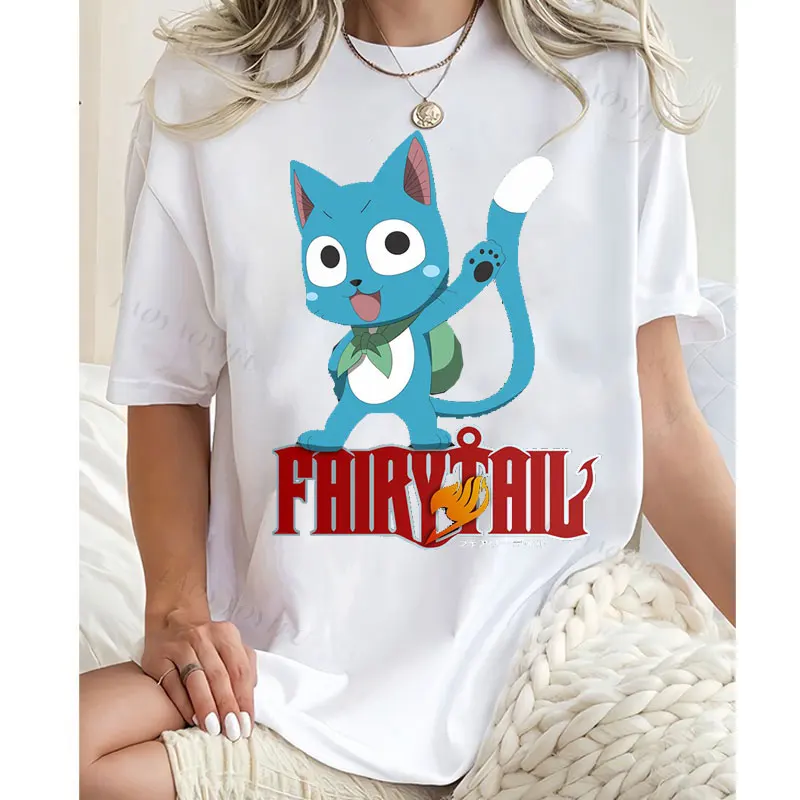Фото Футболки с графическим принтом в стиле аниме Fairy Tail Natsu Dragneel Lucy Heartfili Ullzang, мужские футболки с короткими рукавами и принтом, женские хлопковые топы с круглым вырезом №5
