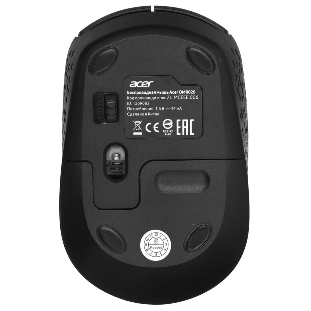 Мышь Acer OMR020 1200dpi 3bot USB оптическая беспроводная черная компьютерная периферия компьютеры гаджеты бытовая техника технология мыши клавиатуры компьютера.