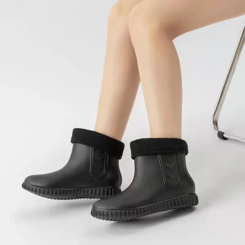 Women's Rainshoes Velvet Low-Top Short Rain Boots Kitchen Non-Slip Water Shoes Waterproof Rubber Shoes Women's Wading Shoe Cover