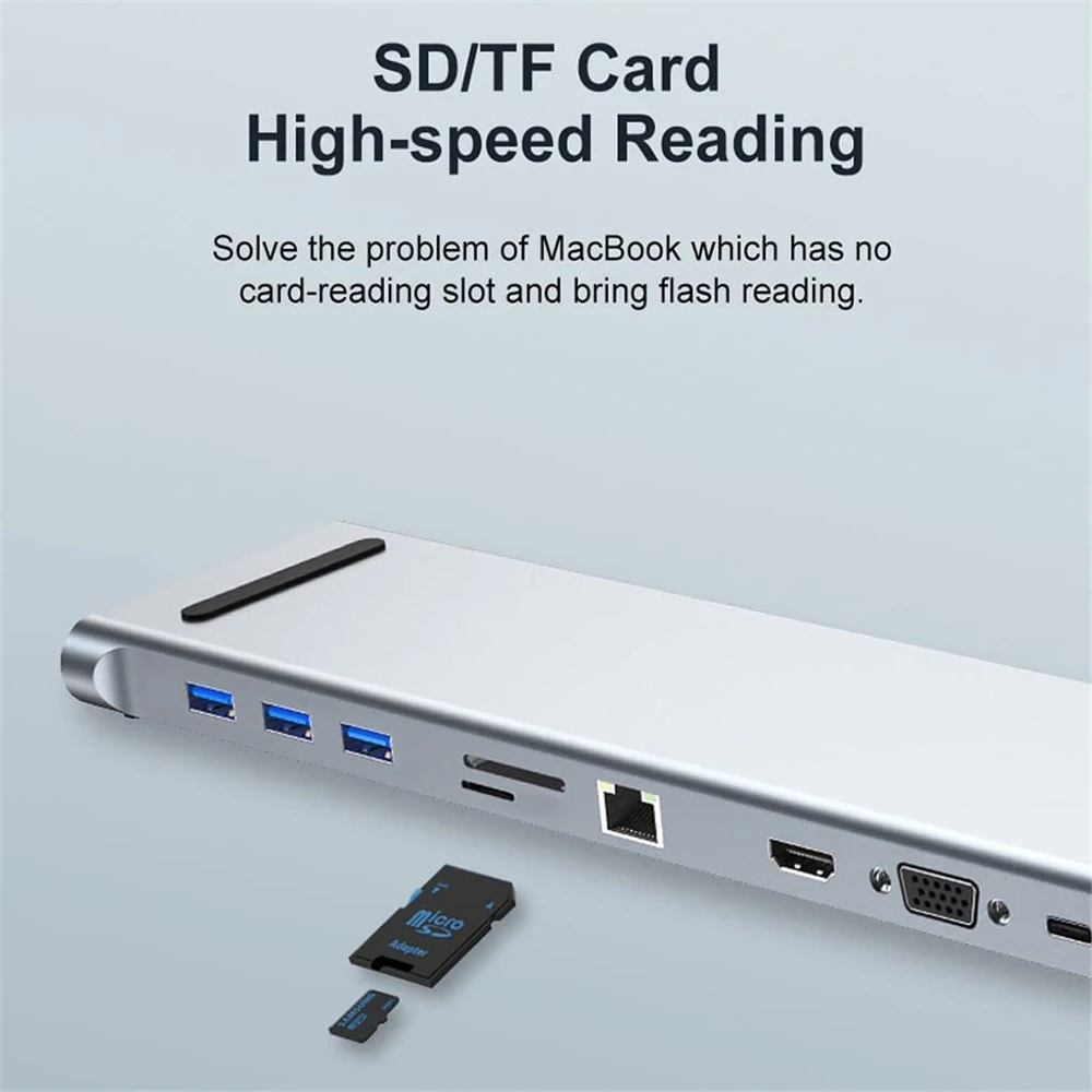 

Rj45 Vga Usb Type C Hub 5gbps Type-c Docking Station -compatible 4k Usb Adapter Splitter For Laptop Macbook 10 In 1 60w Pd