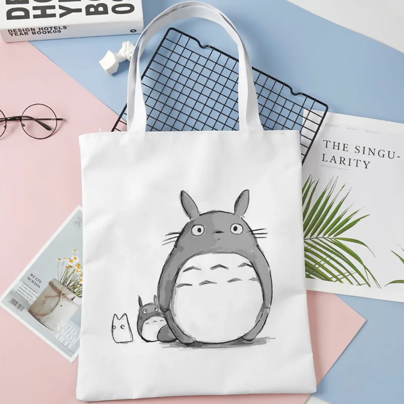 

Canvas Tote Shoulder Bag Shopping Bags reusable Messenger White Hand Bag Women Totoro Bag kawaii harajuku Art Casual Bolsas