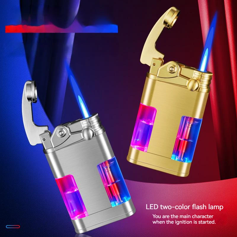 

Novel Windproof Rocker Arm Torch Lighters Metal Butane Gas Refill Lighter Jet with LED Colorful Flash Lights Smoking Accessories