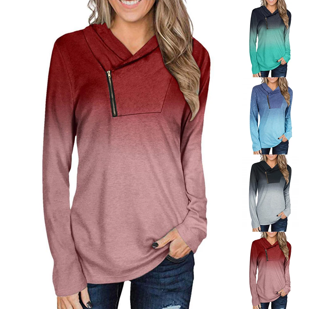 

Woman 3XL T-shirt Long Sleeve Gradient Tees Female Casual Spring Autumn Harajuku Tee Shirt Fashion Basic T-shirts