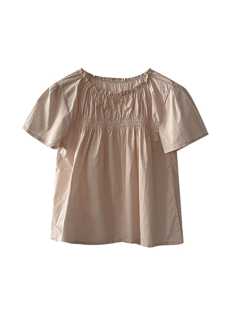 Gaganight женская однотонная рубашка с короткими рукавами Sweet Auricularia Edge O Neck новинка 2024