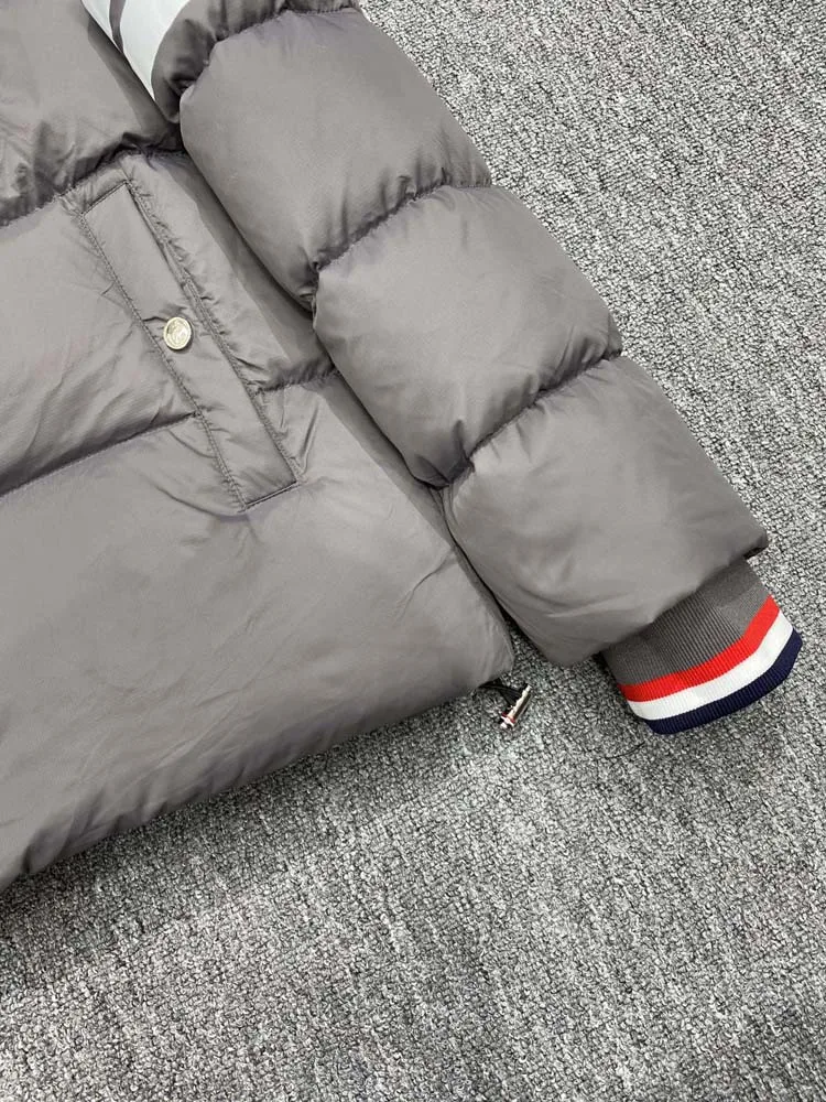 Winter Men's Down Jacket Grey Fashion Brand White Striepd Design Down Jacket Male Hooded Windbreaker Down Parkas Outerwear