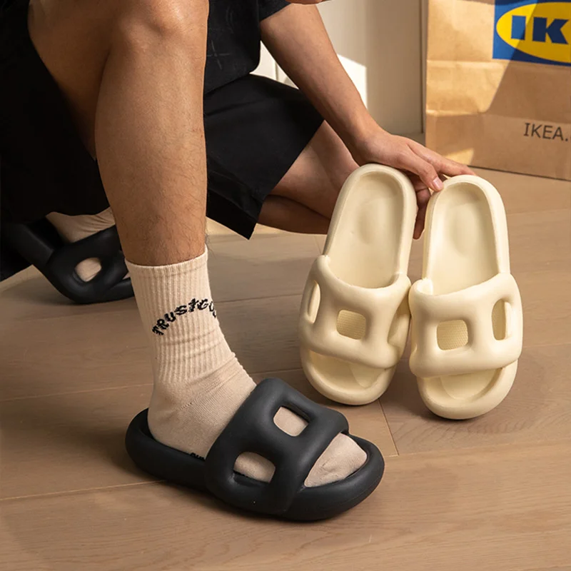 Hollow Out Thick Soles Man Women Slippers Couple Cool Slippers Female Household Indoor Anti-skid Deodorant Shoes Male