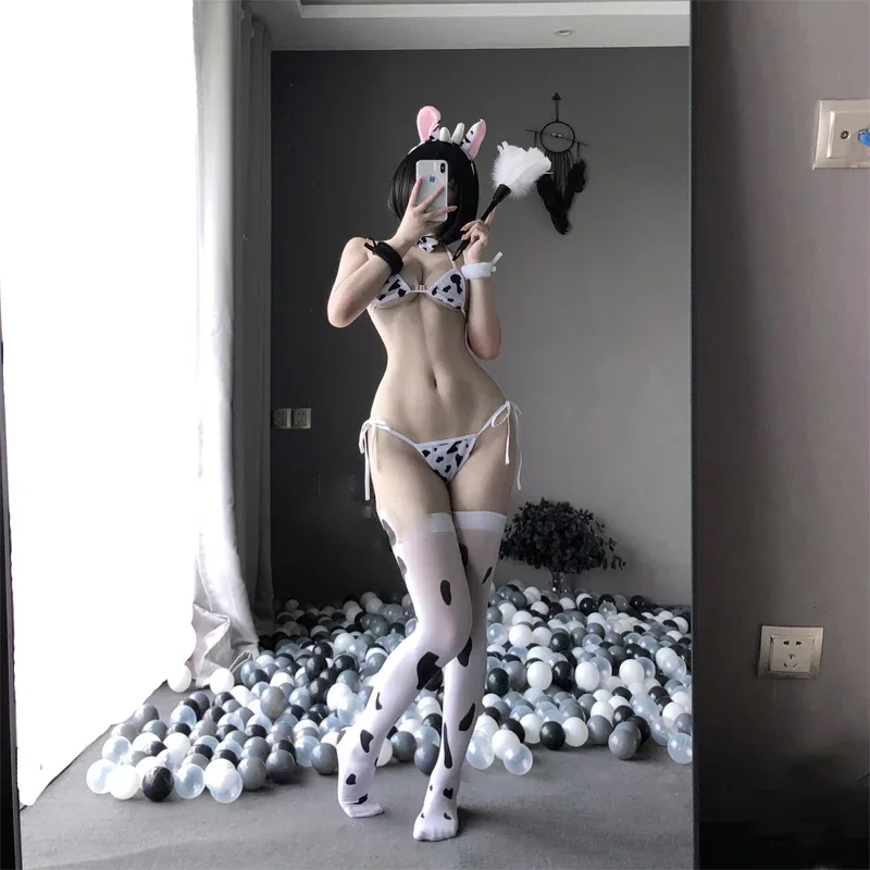 Аниме комплект бикини корова сексуальный косплей костюм горничной танкини
