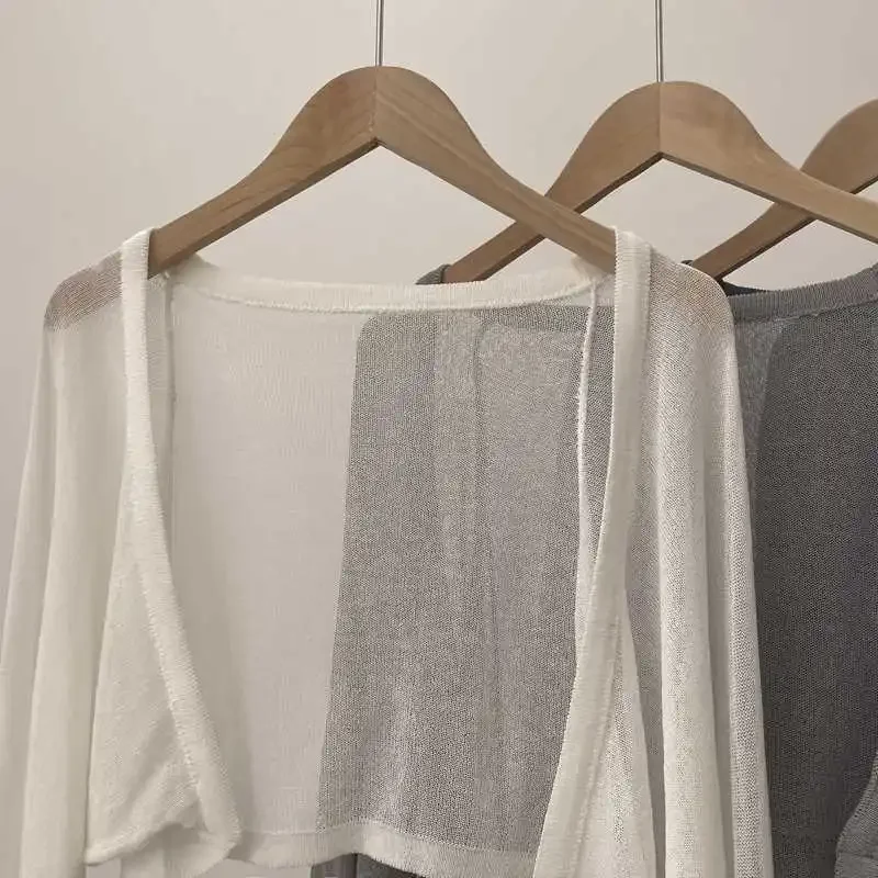 Вязаный ледяной шелк солнцезащитный белый кардиган платье-майка женское летнее