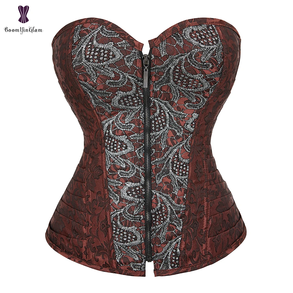 

Zip Up Fashion Women's Body Shapewear Top Steampunk Gothic Steel Boned Vintage Corset Bustier