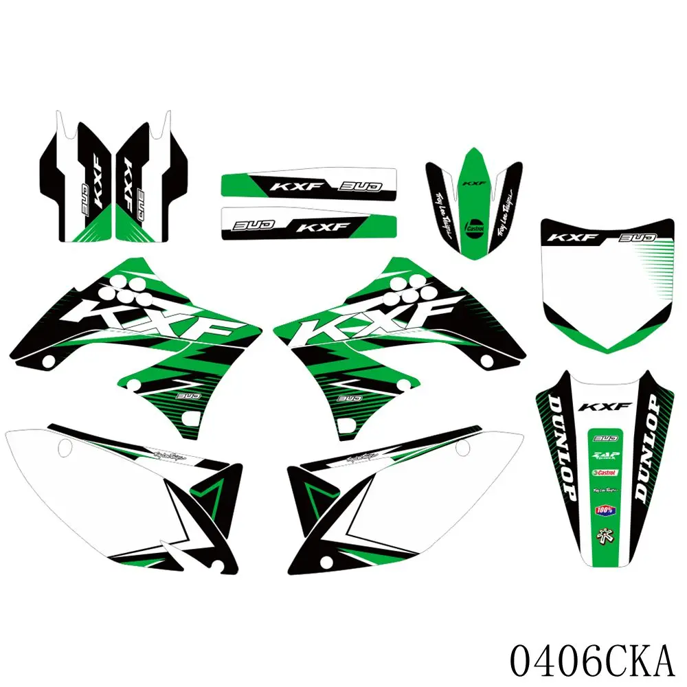 

Full Graphics Decals Stickers Motorcycle Background Custom Number Name For Kawasaki KXF450 KX450F KX 450F 2009 2010 2011
