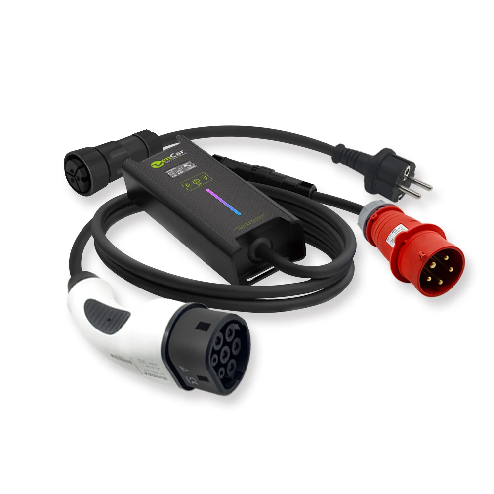 

Zencar 32A 7KW type 2 EVSE controller portable ev car charger with 2 adapters