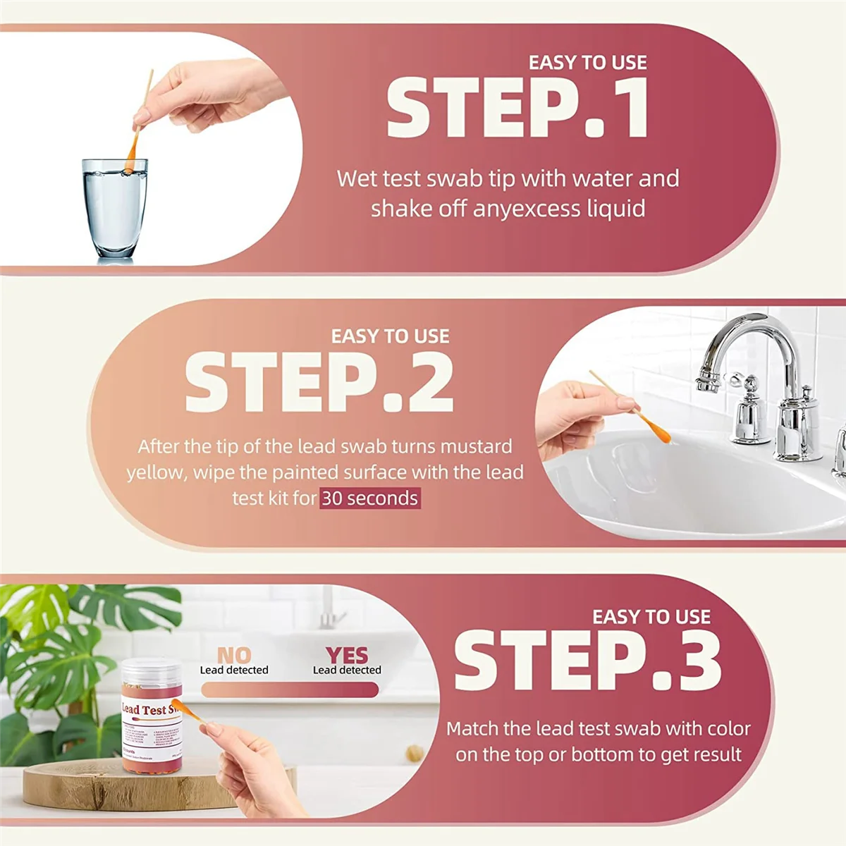 

Lead Test Kit Swabs - Lead Paint Test Kit, Lead Check Swab for Home Use, Test Results in 30 Seconds (60PCS)