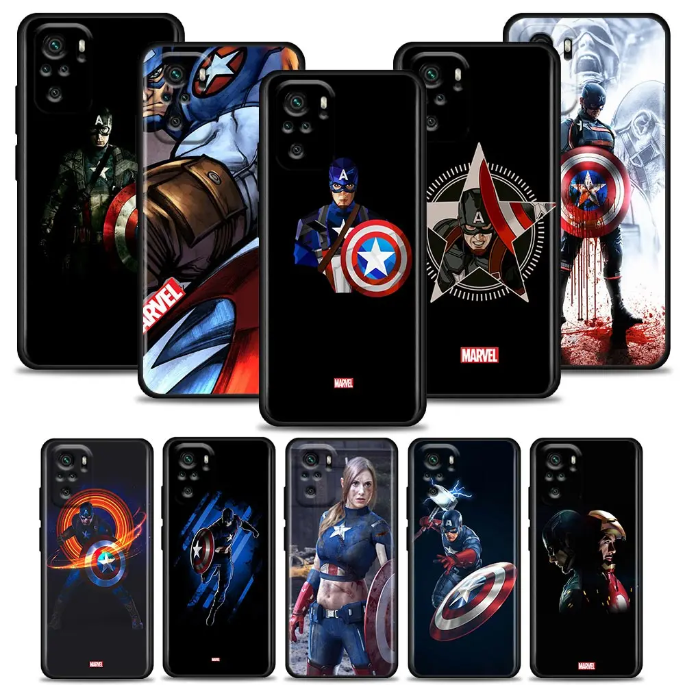 

Anime Marvel Captain America Phone Case for Redmi Note 7 8 8T 9 9S 9T 10 11 11S 11E Pro plus 4G 5G Silicone Case Cover BANDAI