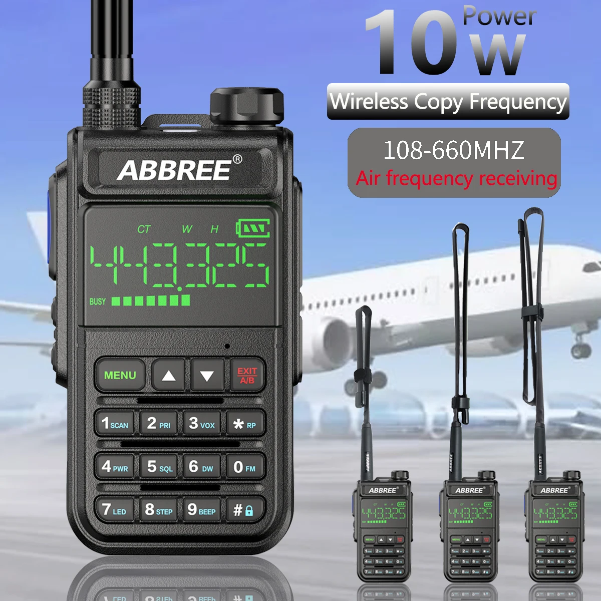 ABBREE AR-518 Air Band Полнодиапазонный беспроводной полицейский сканер частоты