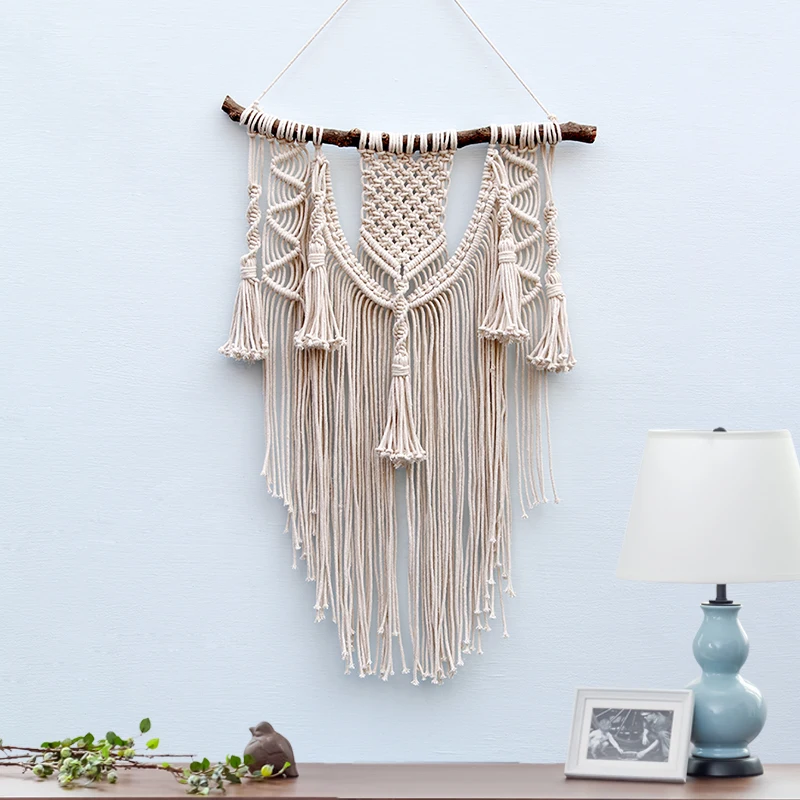 

Christmas gift Macrame Wall Art Handmade Cotton Wall Hanging Tapestry with Lace Fabrics Bohemian