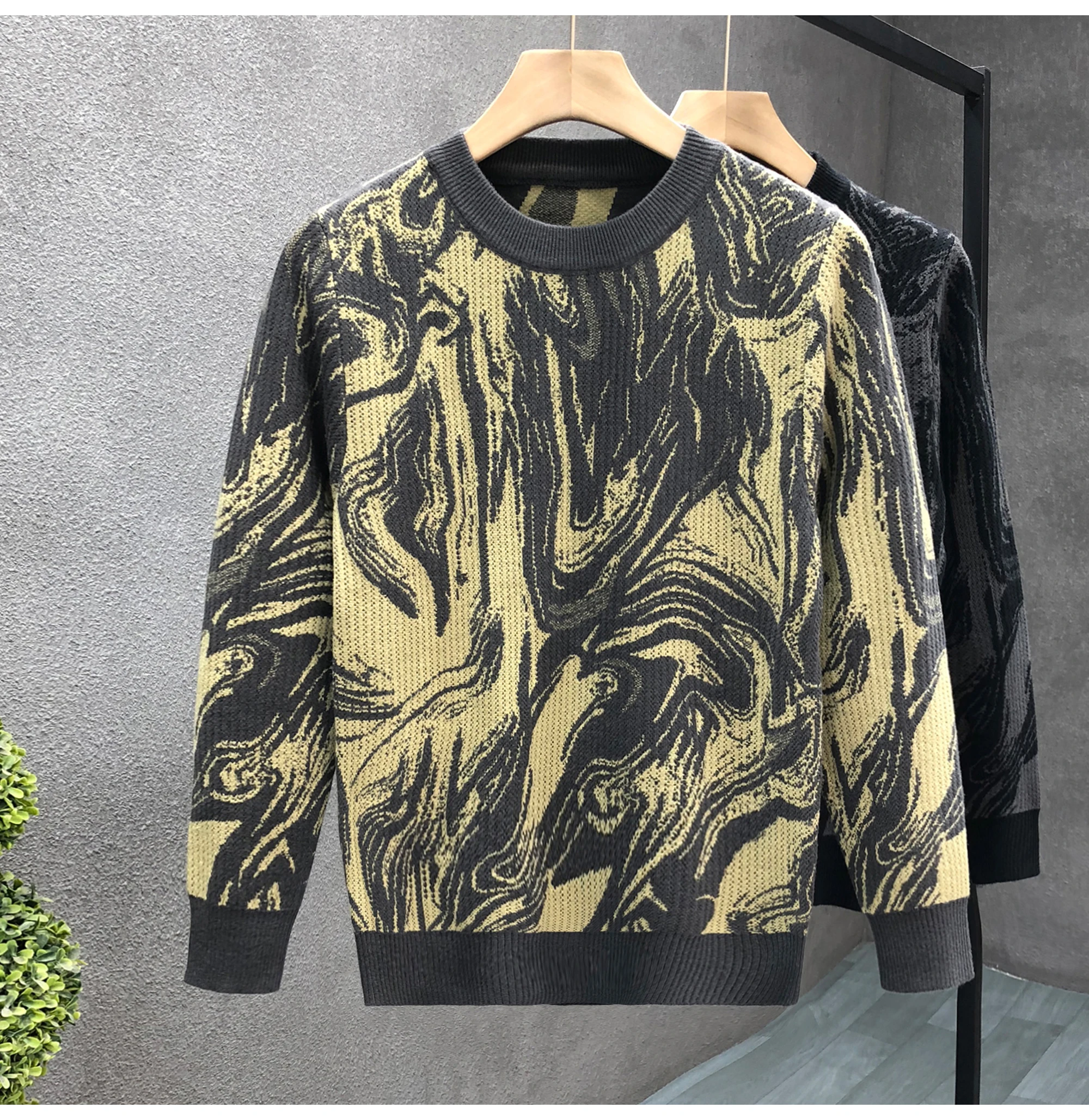 2025 вязаный свитер мужские корейские модные пуловеры осенний мужской трикотаж с