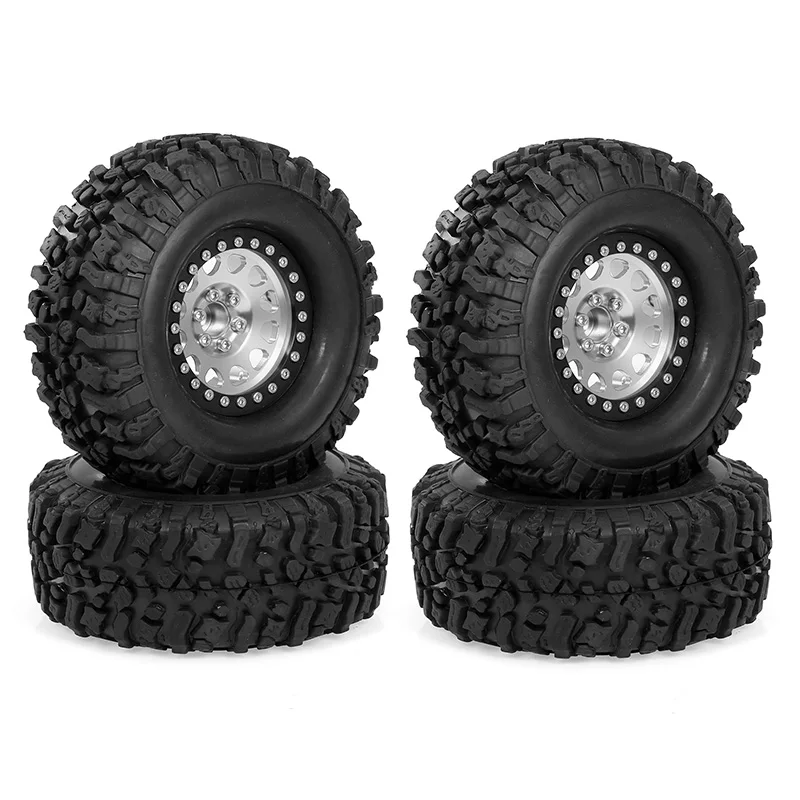 

4Pcs High Grip 2.2 Inch Rubber Tire Alloy Beadlock Rims Wheel for Traxxas Trx4 Hsp Tamiya Axial Scx10 D90 RC Car Silver