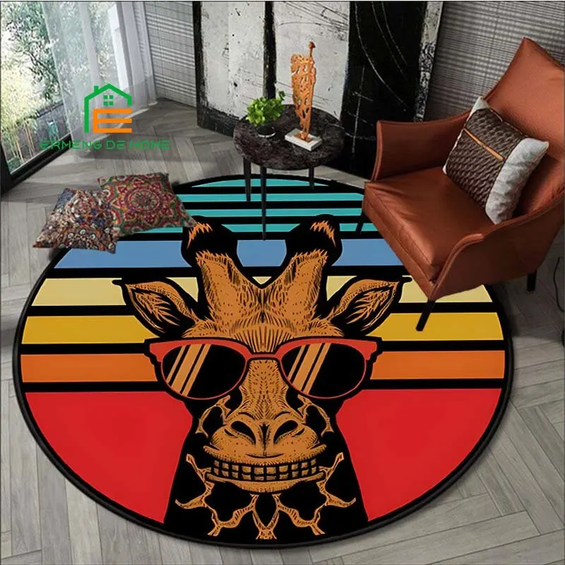 

Funny Animal Flannel Round Rug for Bedroom Non-slip Carpets for Living Room Kitchen Mats for Floor 5 Sizes