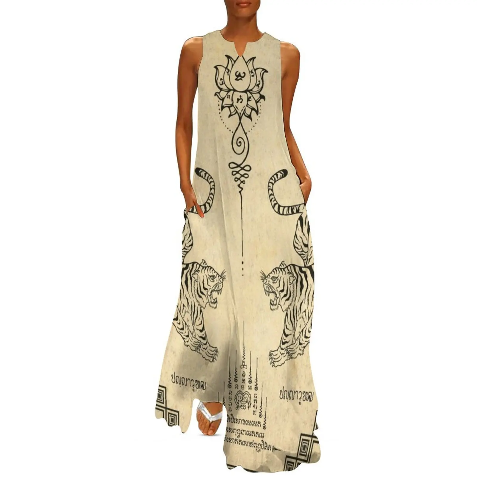 Длинное платье в стиле татуировки Sak Yant женское летнее женские элегантные