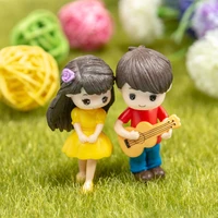 2pcsset cute mini boy girl guitar sweet lovers couple figurines craft fairy dolls wedding birthday party crafts home decoration