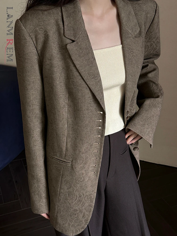 

[LANMREM] Jacquard Design Elegant Blazers For Women 2023 Autumn New Single Breasted Long Sleeve High End Female Jackets 26D5408