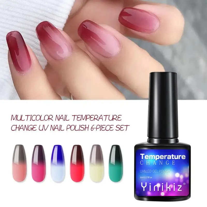 

6 Piece Multi Colors Nail Polish 8ml Thermal Temperature Color Changing Nail Polish Brightening Long-lasting Color Nail Gel