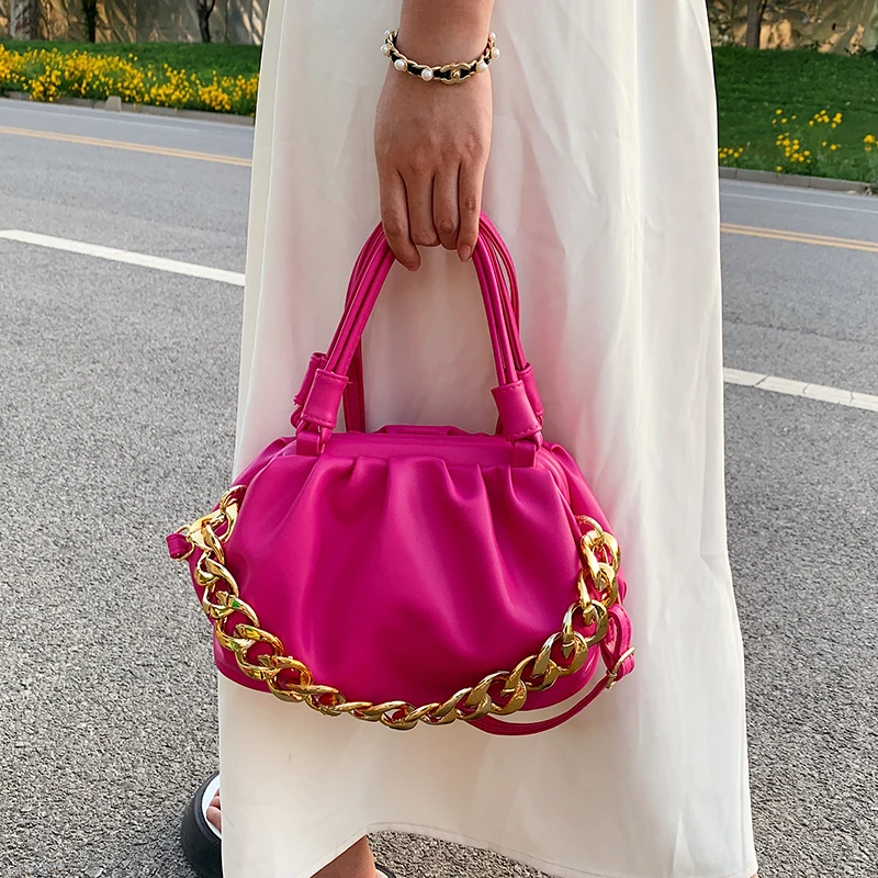 Designer Thick Chain Small Soft PU Leather Shoulder Tote Bags for Women Hit Trend Handbags and Purses Lady Fashion Crossbody Bag