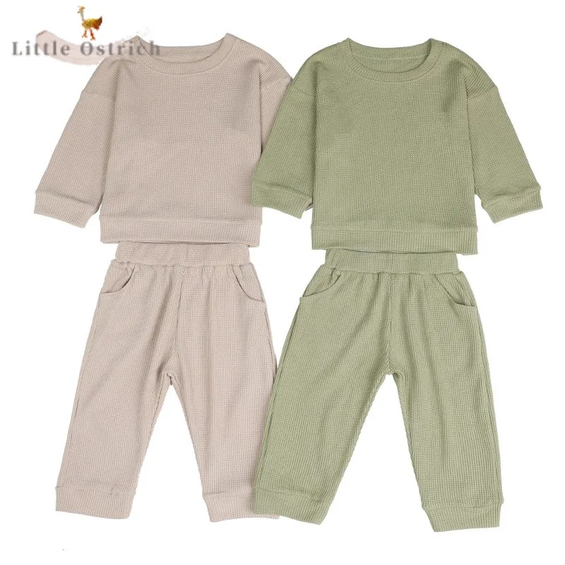 Комплект хлопковой вафельной одежды для новорожденных девочек и мальчиков
