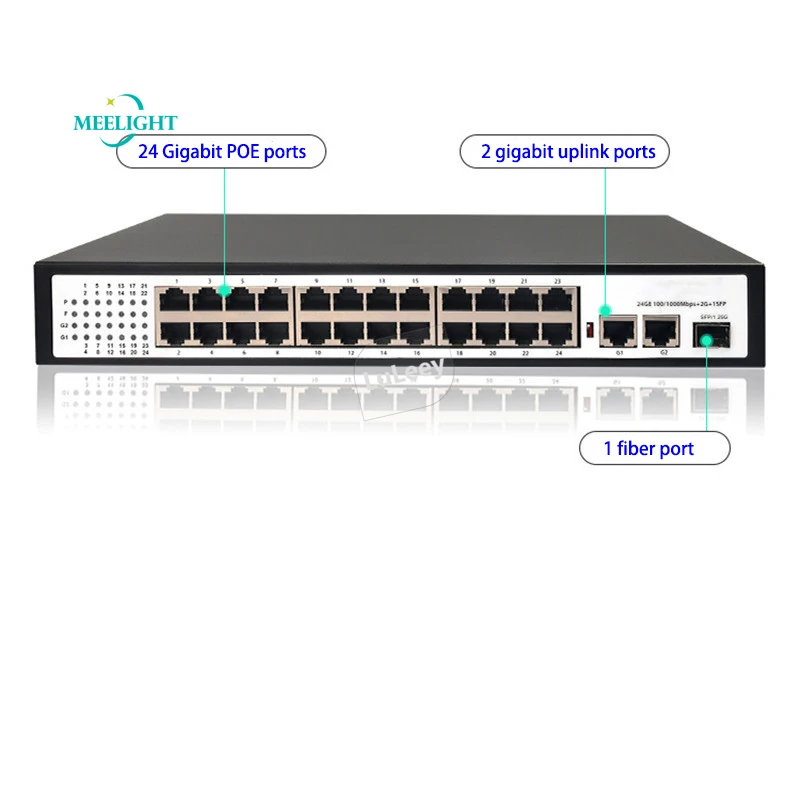

24 port full gigabit POE switch 24 gigabit POE electrical ports 2 gigabit uplink ports 1 SFP optical fiber port
