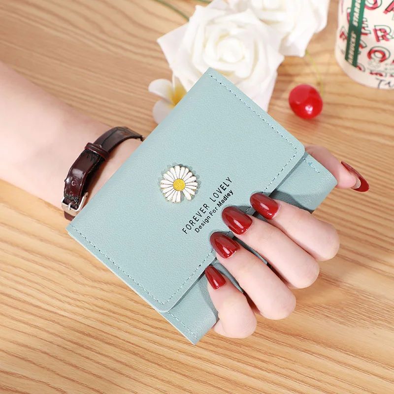 

2023 New Ladies Wallet Daisy Print Short Small Three Fold Handmade Wallet Multi-card Card Bag Coin Purses for Women