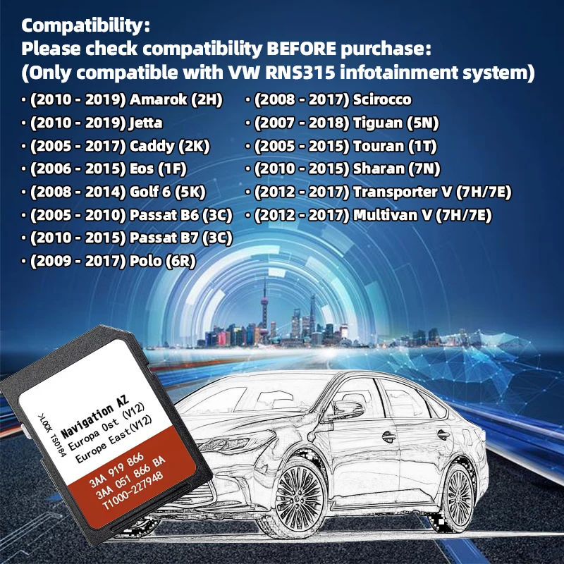 SD-карта NAVINESA OST Navi 2020 AZ V12 для Skoda Amundsen + Plus
