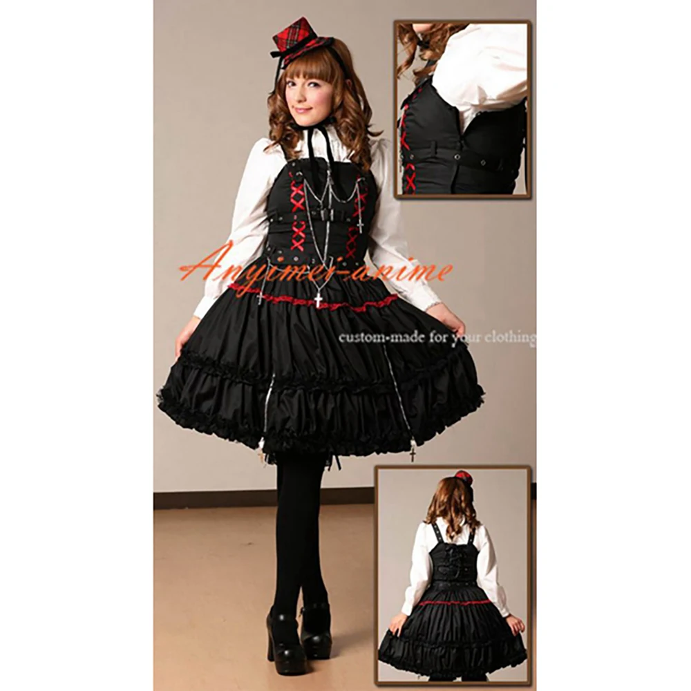 

sweet Gothic Lolita Punk Fashion black cotton Dress Cosplay Costume Tailor-made[CK1059]